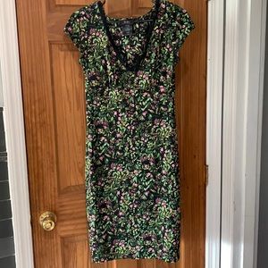 BCBG cap sleeved black floral dress